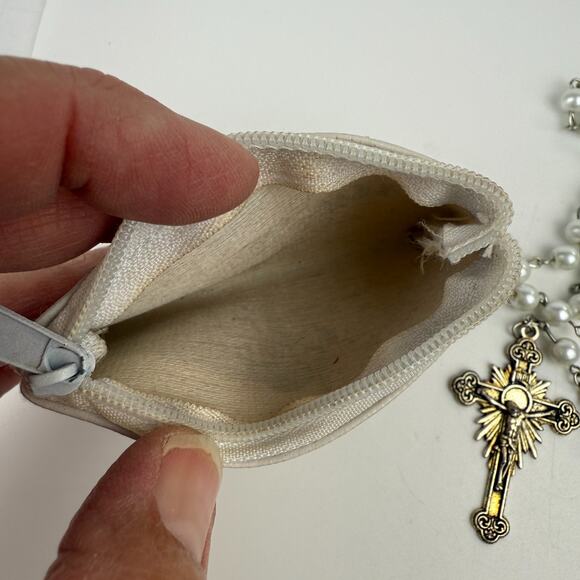 Fatima Rosary Crucifix INRI Jesus Faux Pearl Beads Catholic Christian w/Bag 21" - Picture 7 of 10